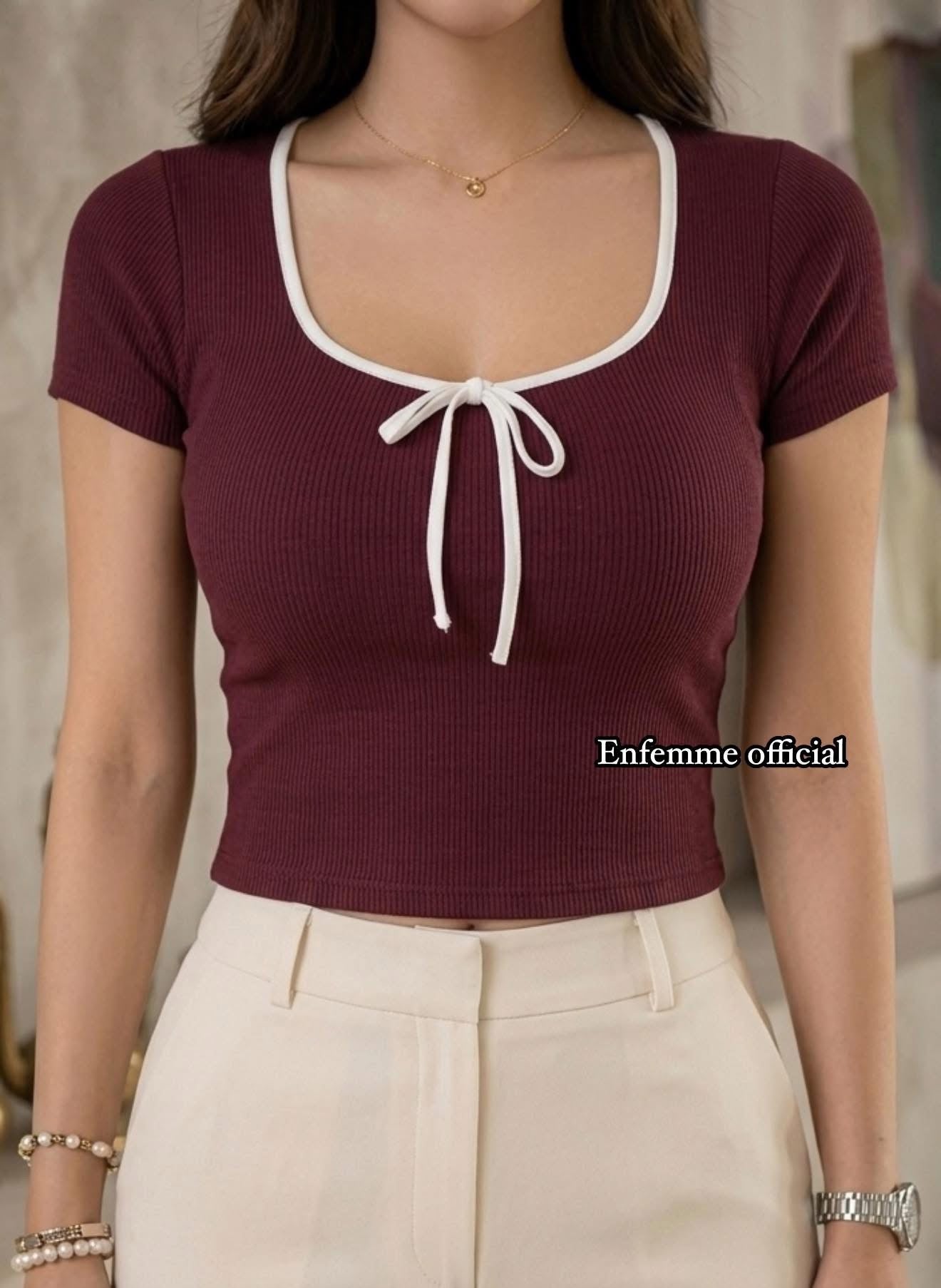 Ribbed Bow tie crop top
