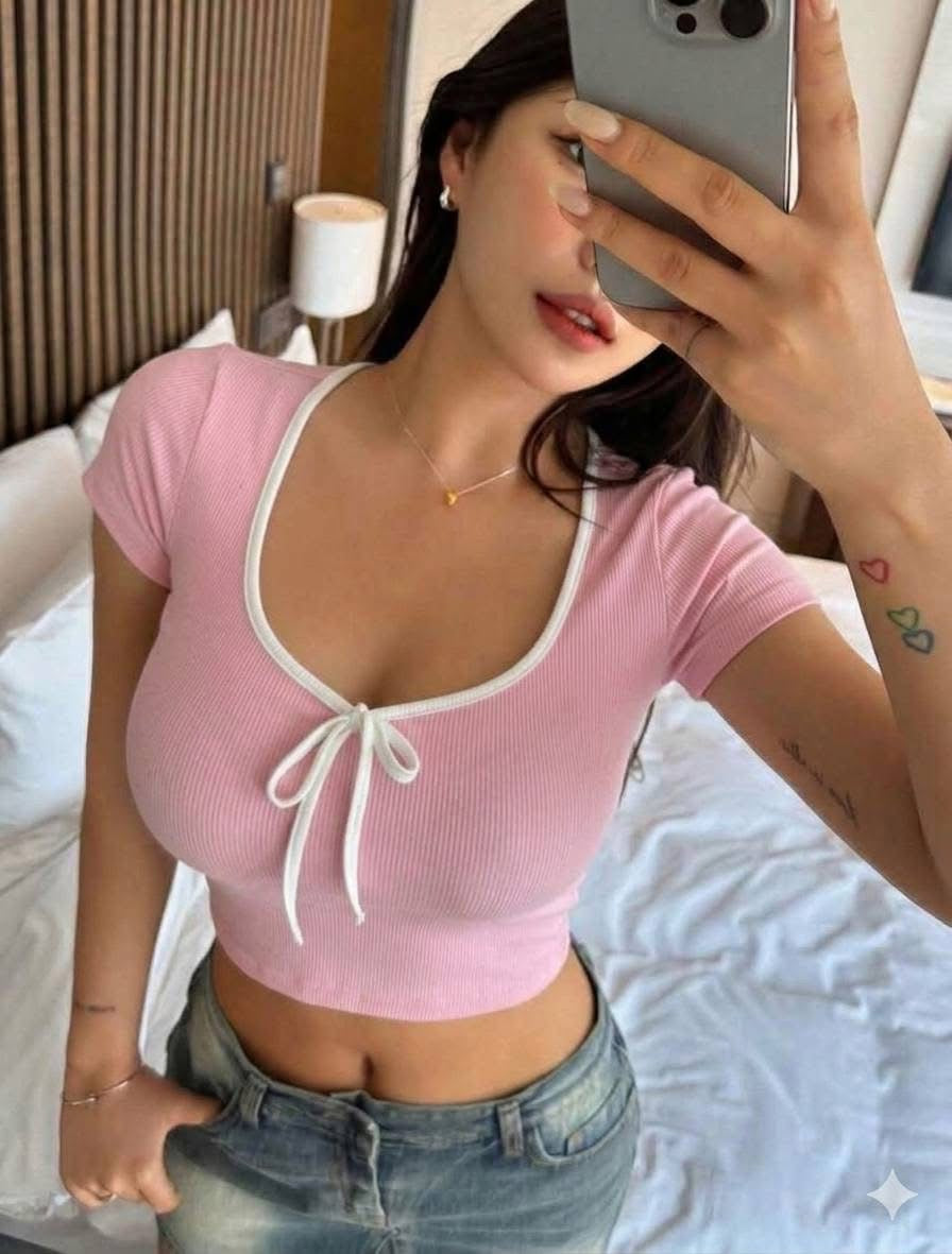 Ribbed Bow Crop Tops