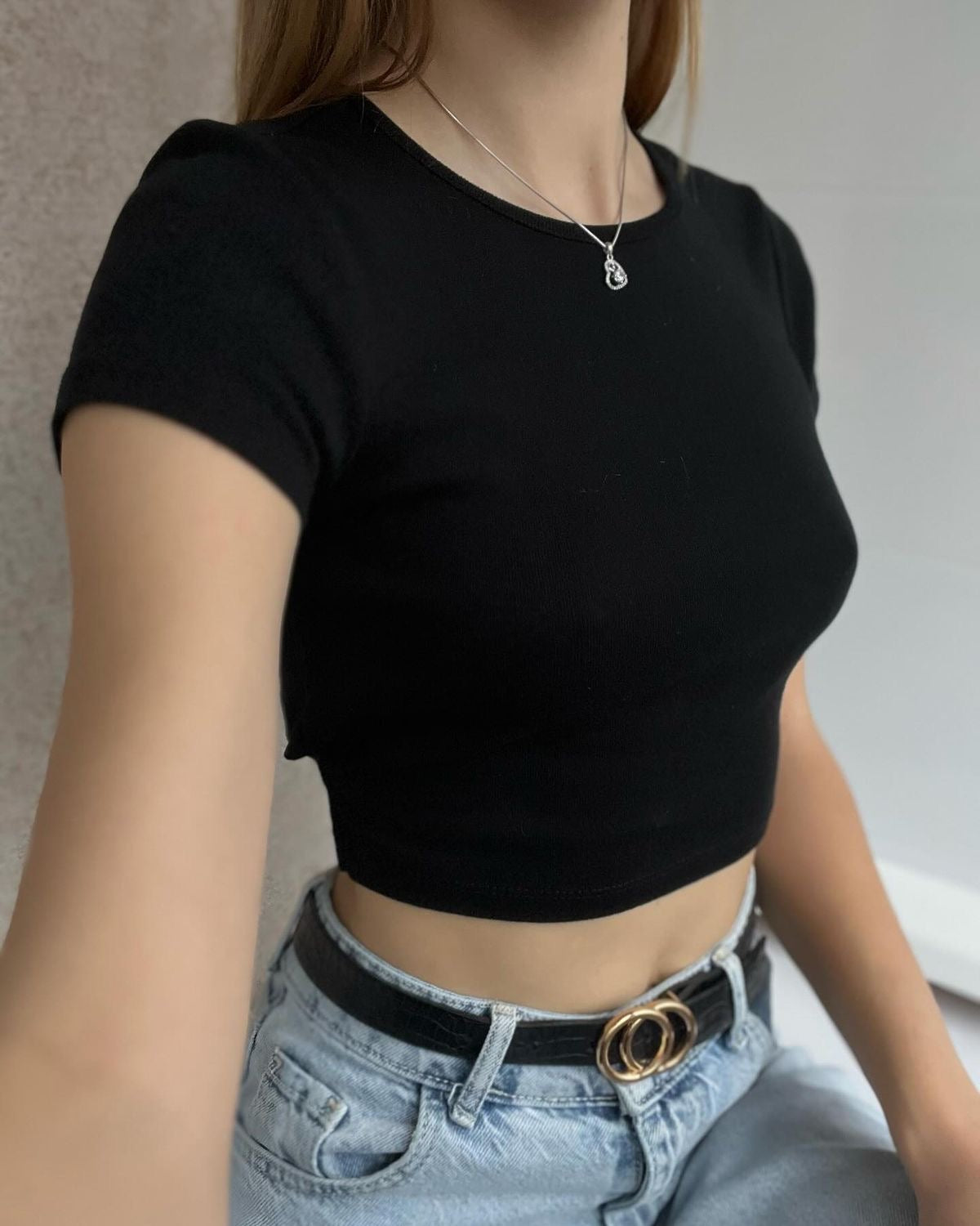 Round neck Rib crop Tops