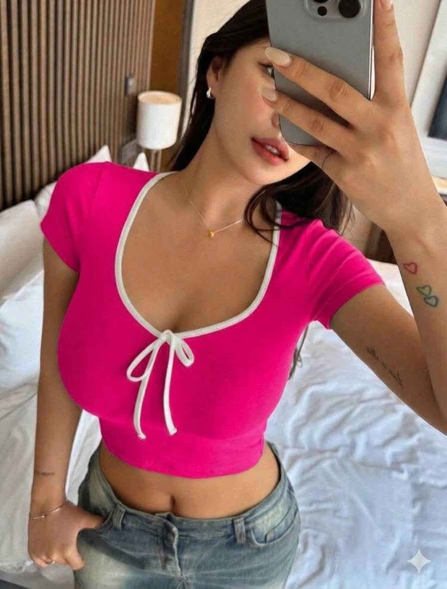 Ribbed Bow Crop Tops