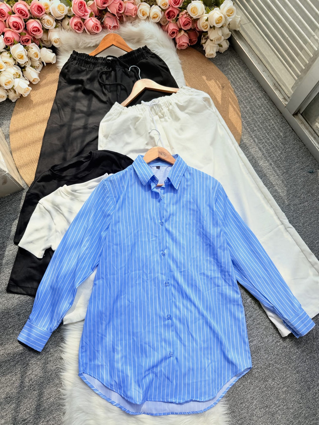 Stripe Sky Blue Silk Shirt